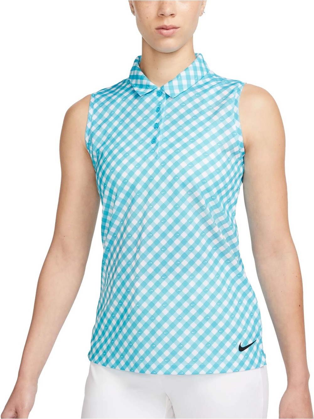 Nike Blue &‎ White Gingham Sleeveless Golf Tennis Polo